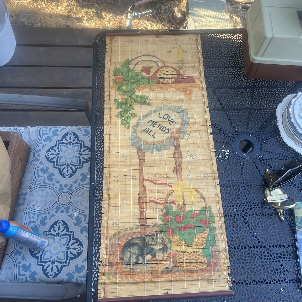 Vintage 1987 Reversible Bamboo Calendar 33.5" Wall Hanging Sewing Cat Footprints